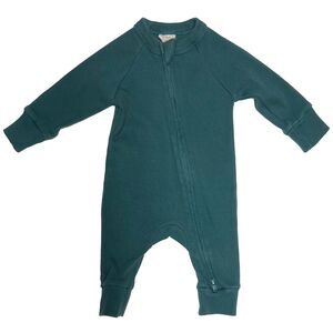 Goumi Baby Rib Knit Long Sleeve Zip Sleeper Size 0-3 Months Green Organic Cotton